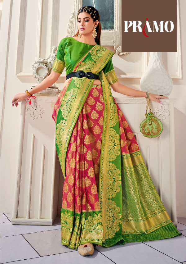 Shop Pista Green And Maroon Saree (Blouse Not Included)