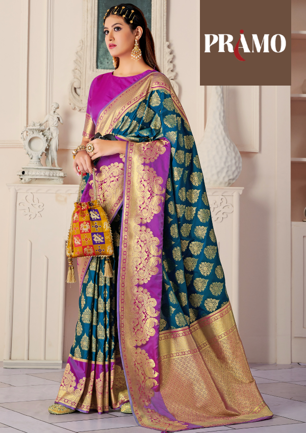Elegant Blue Satin Silk Saree with Stitched Blouse | Bollywood Saree – Vara  Vastram