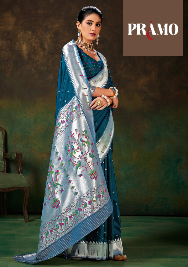 Buy Ravishing Sky-Blue Zari Woven Silk Event Wear Saree From Blouse