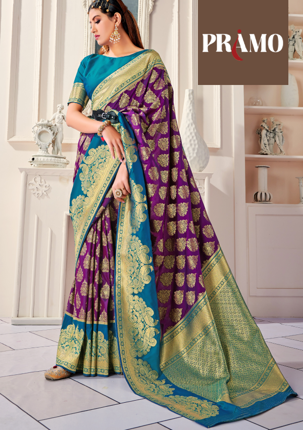 Purple Saree in Soft Silk with Floral Woven Border and Pallu